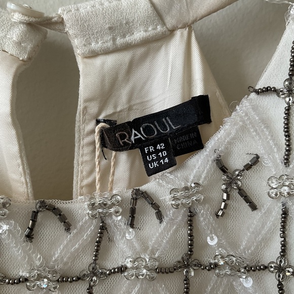 Raoul Elegant Black & Ivory Halter Beaded Gown Dress Size 10 New With Tags - Picture 7 of 14